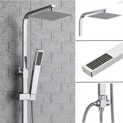 Luxury Chrome Square Dual Shower Head Riser Rail Set with Large ...