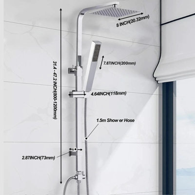 Luxury Chrome Square Dual Shower Head Riser Rail Set with Large ...
