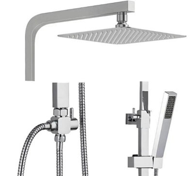 Luxury Chrome Square Dual Shower Head Riser Rail Set with Large ...