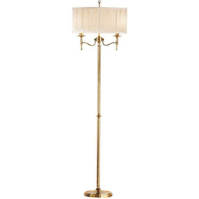 Luxury Classic Twin Arm Feature Floor Lamp Antique Brass & Beige Organza Shade