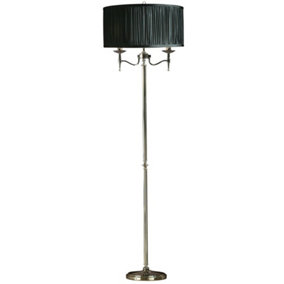 Luxury Classic Twin Arm Feature Floor Lamp Polished Nickel & Black Organza Shade