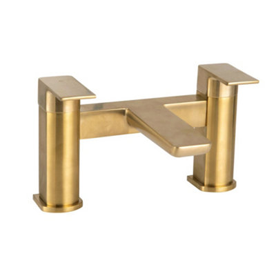 Luxury Curve Brushed Brass Basin & Bath Filler Bathroom Tap Pack - 3