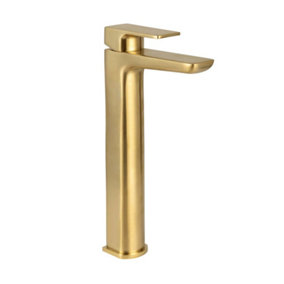 Luxury Curve Brushed Brass Tall Basin Mixer Tap