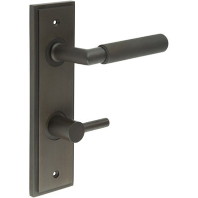 Luxury Dark Bronze Bathroom Door Handle with Backplate and Turn Release - Solid Brass Interior Handle