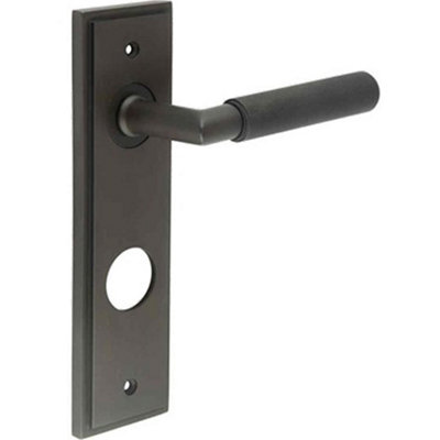 Luxury Dark Bronze Bathroom Door Handle with Backplate - Solid Brass Interior Handle