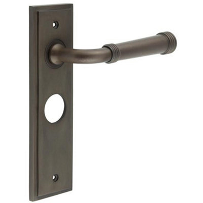 Luxury Dark Bronze Bathroom Door Handle with Backplate - Solid Brass Interior Toilet Handle
