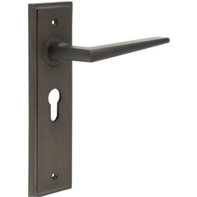 Luxury Dark Bronze Euro Backplate Door Handle for Modern Homes - Solid Brass Interior Handle