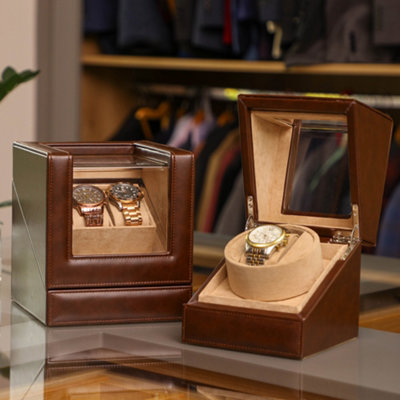 Luxury Dark Brown 2 Cushion Watch Storage Box, Unisex Watch Gift Box, Watch Travel Case Father's Day Gifts Ideas