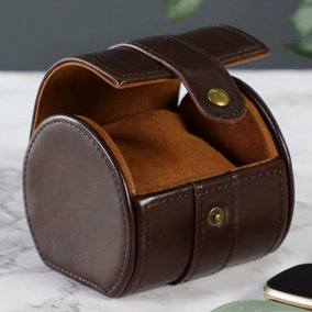 Luxury Dark Brown Rounded Travel Watch Storage Box, Unisex Watch Gift Box, Watch Travel Case