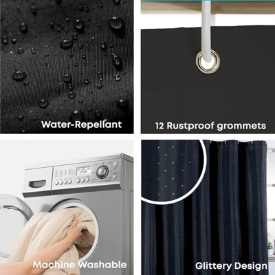 Luxury Diamante 100% Polyester Shower Curtain - Black - 6