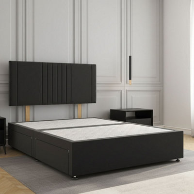 Luxury Divan Bed Set Black Plush Velvet With 24inch Headboard 2Drawers ...