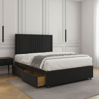 Luxury Divan Bed Set Black Plush Velvet With 24inch Headboard 2Drawers ...
