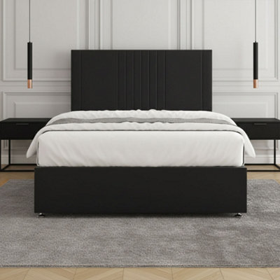 Luxury Divan Bed Set Black Plush Velvet With 24inch Headboard 2Drawers ...