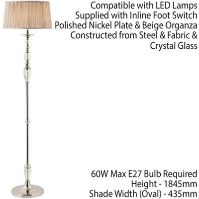 Luxury Elegant Floor Lamp Polished Nickel Crystal Beige Organza Shade 6ft Tall