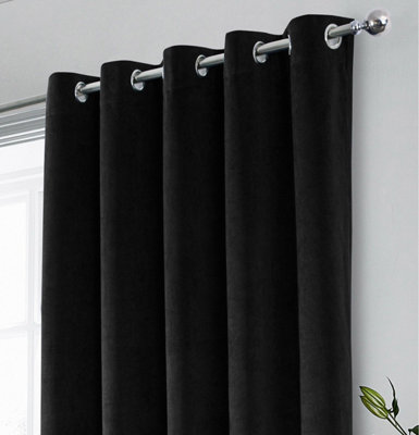 Luxury Enhanced Living Black Velvet, Supersoft, 100% Blackout, Thermal Pair of Curtains with Eyelet Top - 90 x 90 inch (229x229cm)