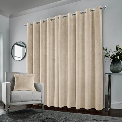 Luxury Enhanced Living Cream Velvet, Supersoft, 100% Blackout, Thermal Pair of Curtains with Eyelet Top - 46 x 72 inch (117x183cm)
