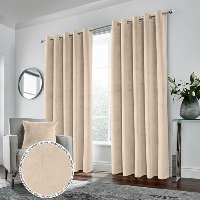 Luxury Enhanced Living Cream Velvet, Supersoft, 100% Blackout, Thermal Pair of Curtains with Eyelet Top - 46 x 72 inch (117x183cm)