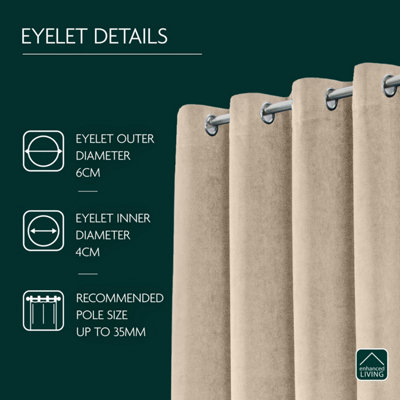 Luxury Enhanced Living Cream Velvet, Supersoft, 100% Blackout, Thermal Pair of Curtains with Eyelet Top - 66 x 90 inch (168x229cm)