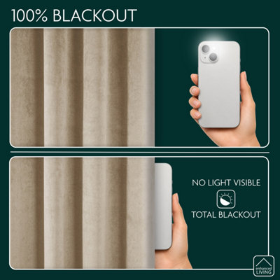Luxury Enhanced Living Cream Velvet, Supersoft, 100% Blackout, Thermal Pair of Curtains with Eyelet Top - 66 x 90 inch (168x229cm)