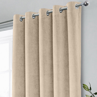 Luxury Enhanced Living Cream Velvet, Supersoft, 100% Blackout, Thermal Pair of Curtains with Eyelet Top - 66 x 90 inch (168x229cm)