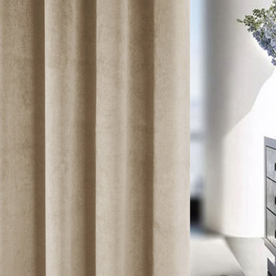Luxury Enhanced Living Cream Velvet, Supersoft, 100% Blackout, Thermal Pair of Curtains with Eyelet Top - 66 x 90 inch (168x229cm)