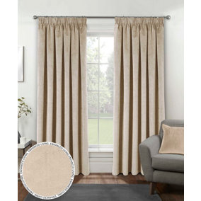 Luxury Enhanced Living Cream Velvet, Supersoft, 100% Blackout, Thermal Pair of Curtains with Tape Top - 46 x 54 inch (117x137cm)