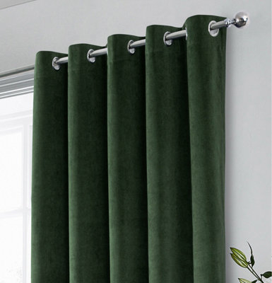 Luxury Enhanced Living Green Velvet, Supersoft, 100% Blackout, Thermal Pair of Curtains with Eyelet Top - 46 x 72 inch (117x183cm)