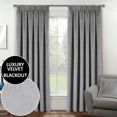 Luxury Enhanced Living Grey Velvet, Supersoft, 100% Blackout, Thermal Curtains with Tape Top (PAIR) - 90 x 72 inch (229x183cm)