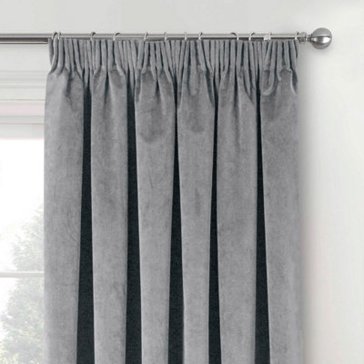 Luxury Enhanced Living Grey Velvet, Supersoft, 100% Blackout, Thermal Curtains with Tape Top (PAIR) - 90 x 72 inch (229x183cm)