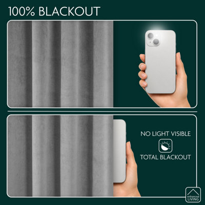 Luxury Enhanced Living Grey Velvet, Supersoft, 100% Blackout, Thermal Curtains with Tape Top (PAIR) - 90 x 72 inch (229x183cm)