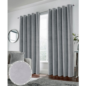 Luxury Enhanced Living Grey Velvet, Supersoft, 100% Blackout, Thermal Pair of Curtains with Eyelet Top - 46 x 54 inch (117x137cm)