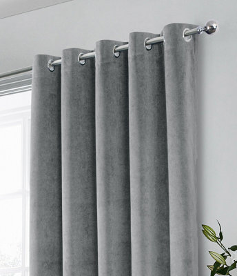 Luxury Enhanced Living Grey Velvet, Supersoft, 100% Blackout, Thermal Pair of Curtains with Eyelet Top - 46 x 72 inch (117x183cm)