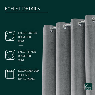 Luxury Enhanced Living Grey Velvet, Supersoft, 100% Blackout, Thermal Pair of Curtains with Eyelet Top - 90 x 72 inch (229x183cm)