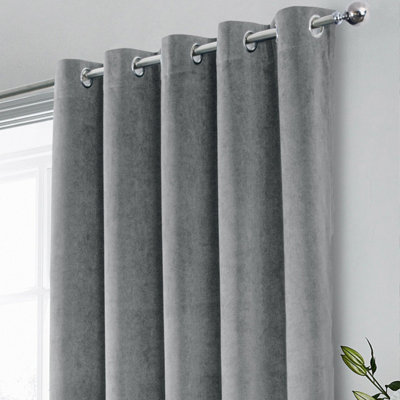Luxury Enhanced Living Grey Velvet, Supersoft, 100% Blackout, Thermal Pair of Curtains with Eyelet Top - 90 x 72 inch (229x183cm)
