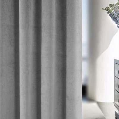 Luxury Enhanced Living Grey Velvet, Supersoft, 100% Blackout, Thermal Pair of Curtains with Eyelet Top - 90 x 72 inch (229x183cm)