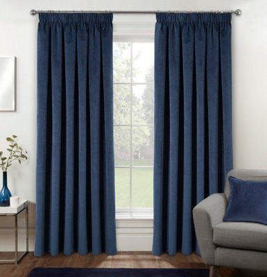 Luxury Enhanced Living Navy Velvet, Supersoft, 100% Blackout, Thermal Curtains with Tape Top (PAIR) - 90 x 72 inch (229x183cm)