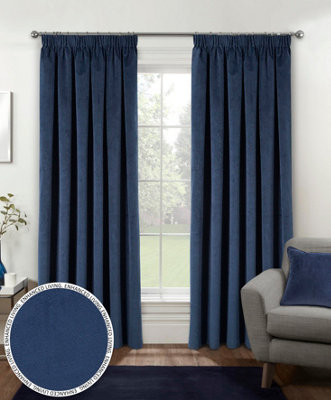 Luxury Enhanced Living Navy Velvet, Supersoft, 100% Blackout, Thermal Pair of Curtains with Tape Top - 66 x 54 inch (168x137cm)