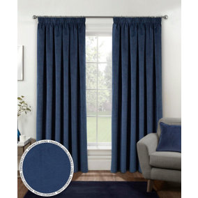 Luxury Enhanced Living Navy Velvet, Supersoft, 100% Blackout, Thermal Pair of Curtains with Tape Top - 66 x 90 inch (168x229cm)