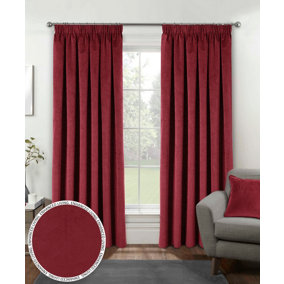 Luxury Enhanced Living Red Velvet, Supersoft, 100% Blackout, Thermal Pair of Curtains with Tape Top - 46 x 54 inch (117x137cm)