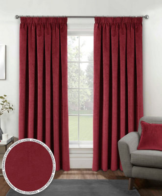 Luxury Enhanced Living Red Velvet, Supersoft, 100% Blackout, Thermal Pair of Curtains with Tape Top - 66 x 54 inch (168x137cm)