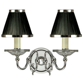 Luxury Flemish Twin Wall Light Bright Nickel Black Shade Traditional Lamp Holder
