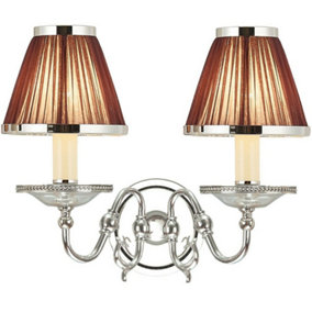 Luxury Flemish Twin Wall Light Bright Nickel Brown Shade Traditional Lamp Holder