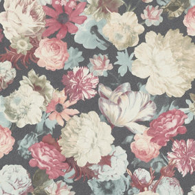 Luxury Floral Deluxe Wallpaper Erismann Flower Textured Vinyl Blue Pink Grey