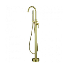 Luxury Freestanding Bath Shower Mixer in High Quality Brushed Brass