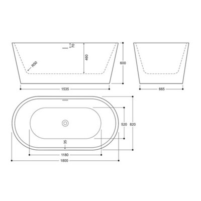 Luxury Freestanding Bathtub 1800x820 - Copper