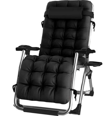 Luxury Gravity Garden Sun Lounger Relaxer Chair with Cushion Black