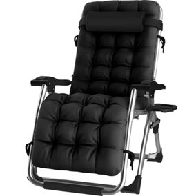 Luxury Gravity Garden Sun Lounger / Relaxer Chair with Cushion - Black