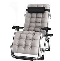 Luxury Gravity Garden Sun Lounger / Relaxer Chair with Cushion - Grey