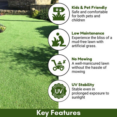Luxury Green 40mm Super Soft Outdoor Artificial Grass, Perfect Grass For Kids & Pets-11m(36'1") X 2m(6'6")-22m²