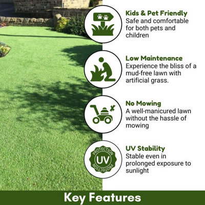 Luxury Green 40mm Super Soft Outdoor Artificial Grass, Perfect Grass For Kids & Pets-13m(42'7") X 4m(13'1")-52m²